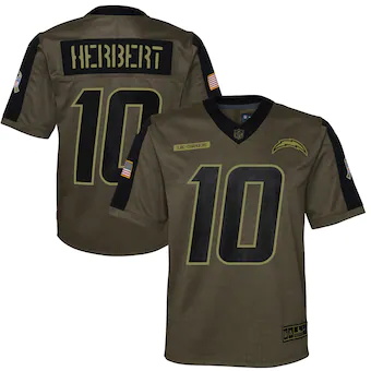 youth nike justin herbert olive los angeles chargers 2021 s